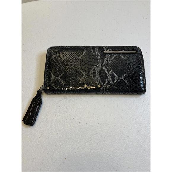 Handbags - Kenneth Cole NewYork Embossed Snake Print Black Leather Wallet/Clutch/Zip Around
